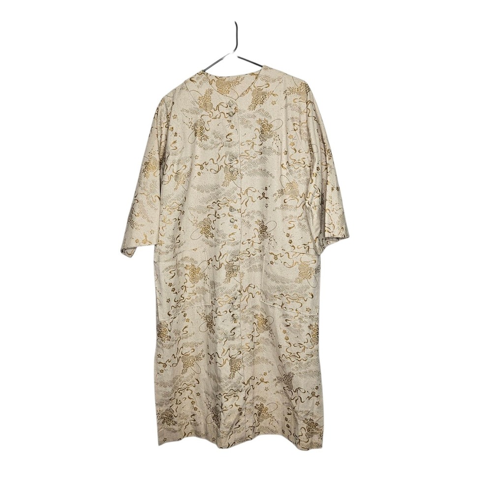 Vintage Madame Butterfly 60s Japanese Haori Kimono Robe Gold Floral Open Front M